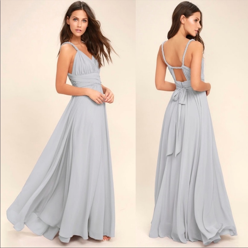 Lulu’s light blue/grey chiffon gown, NWT!